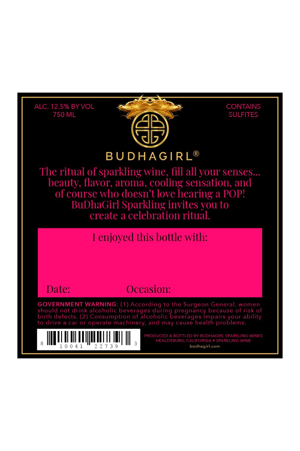 Sparkling Brut Back Label | BuDhaGirl Sparkling Wines