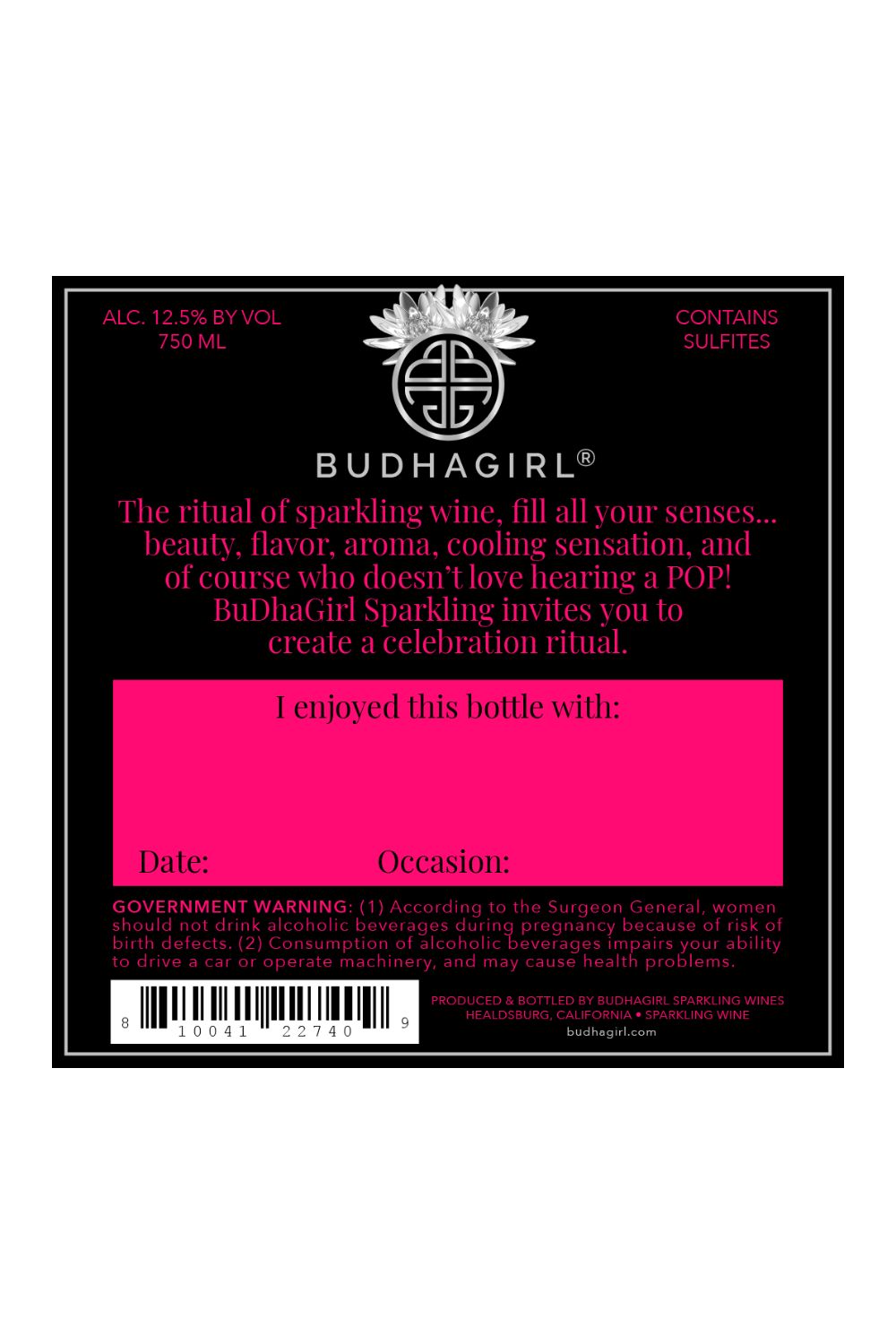 Sparkling Demi Sec Back Label | BuDhaGirl Sparkling Wines